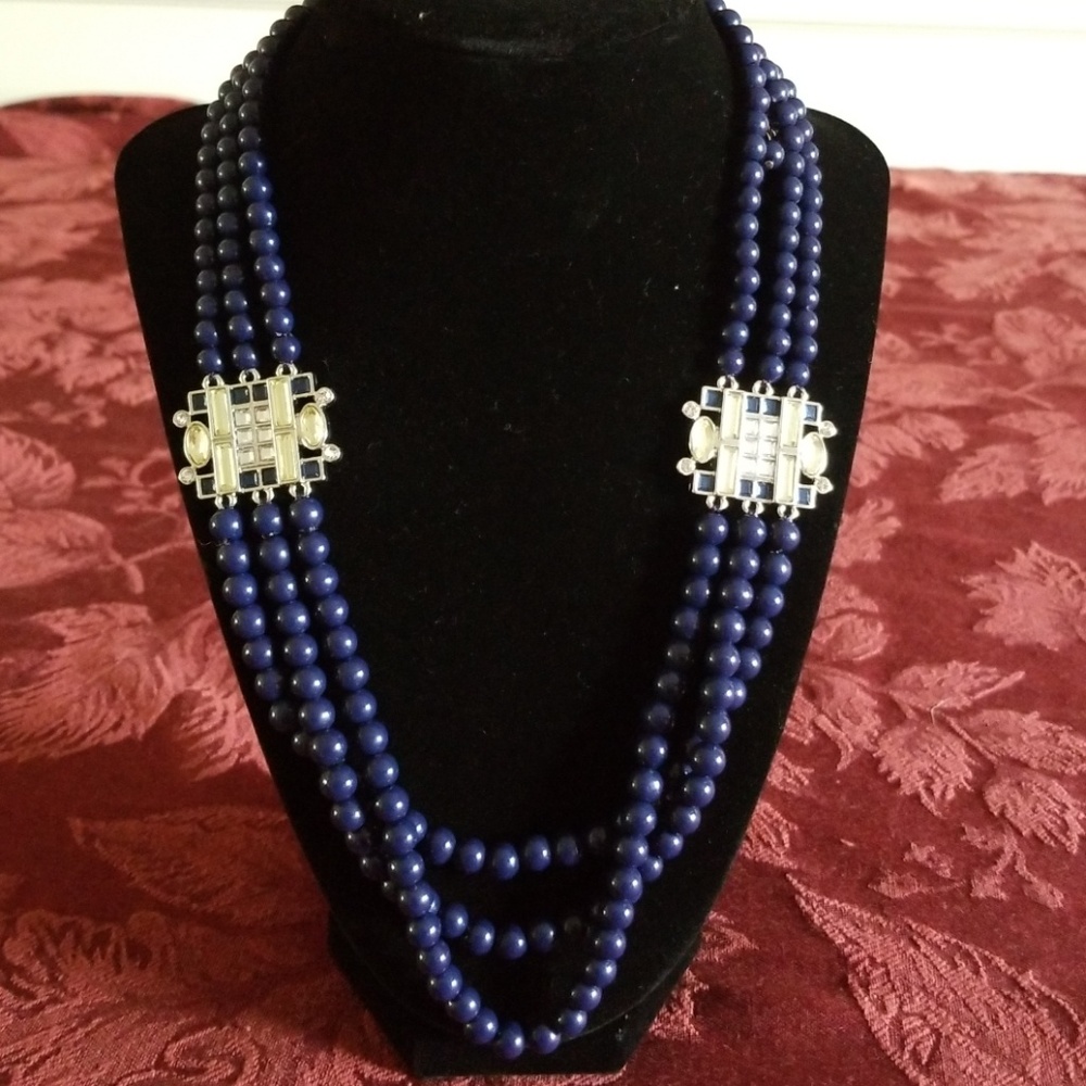 Lia Sophia Lens Flare Navy 3-strand necklace